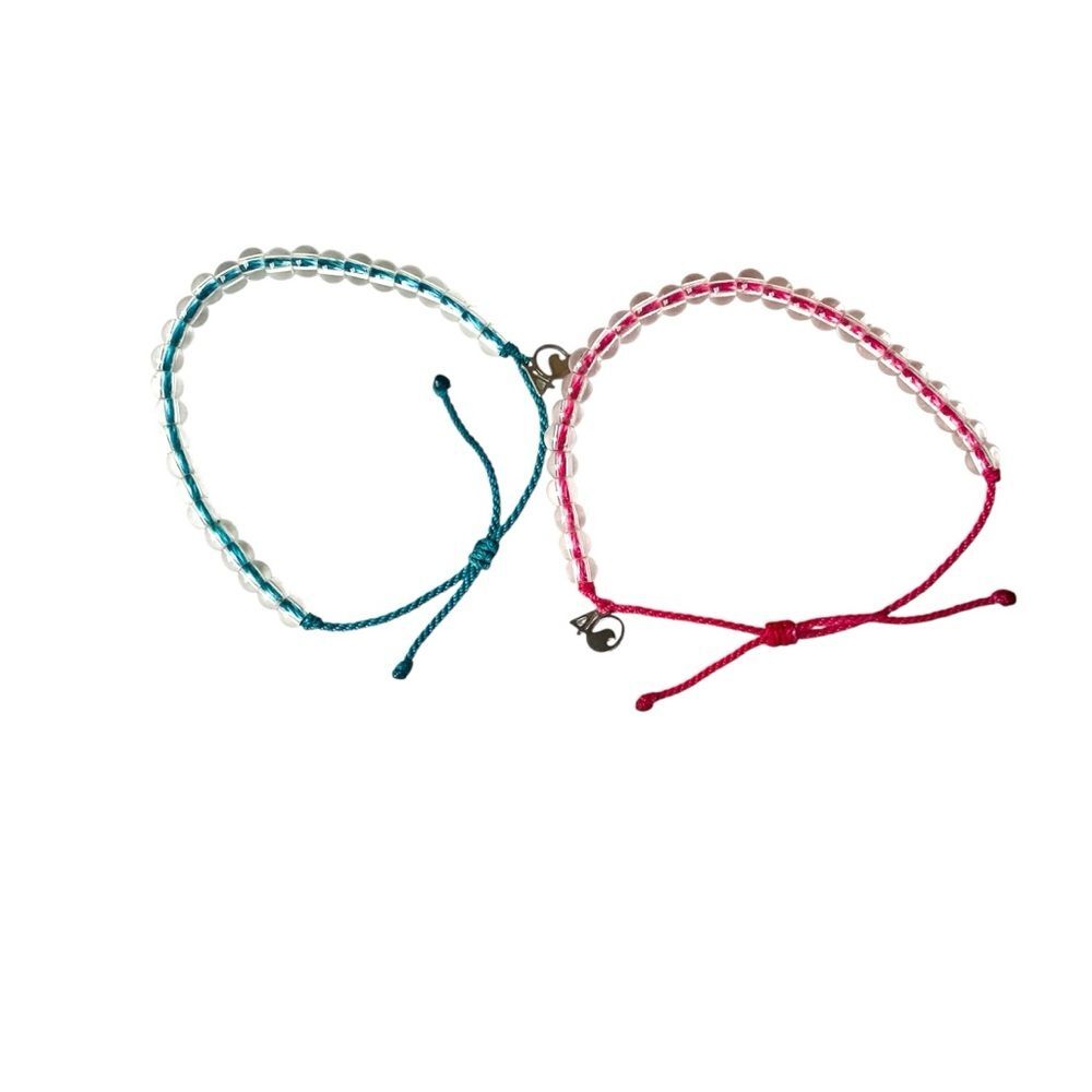 4 Ocean Pink Blue Knotted Beaded Corded Bracelets